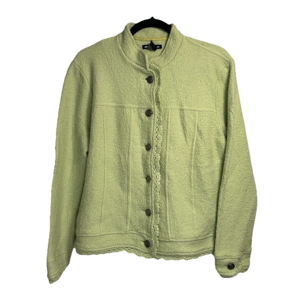 Vintage Michael Simon Sweater Jacket Women's Large Green 100% Boiled Wool Button